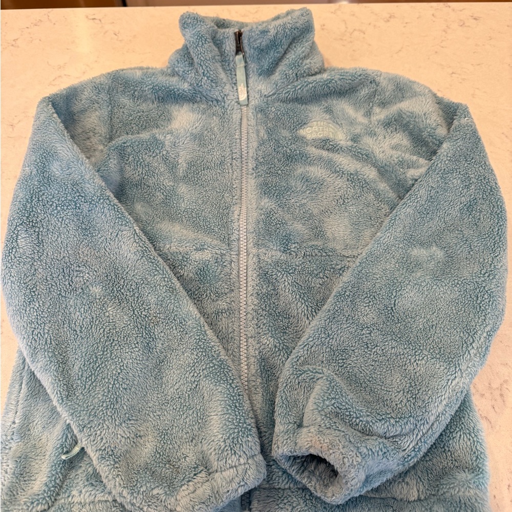 The North Face Girl Fleece Jacket size 7/8 Aqua color. Almost brand new.